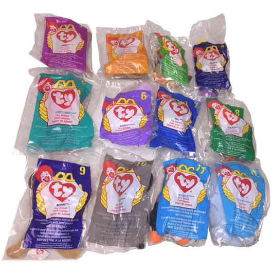 McDonalds Restaurant Kids Meal Toy Set (1-12) Ty Beanie Babies 1998 Promotion - New in Sealed Bags - Miniature beanie Babies