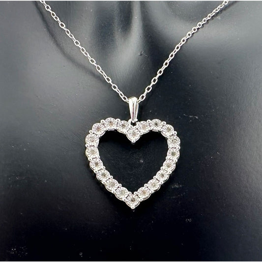 Beautiful HEART Shaped Pendant with Illusion set Natural Diamonds - .925 Sterling Silver w 18" Chain