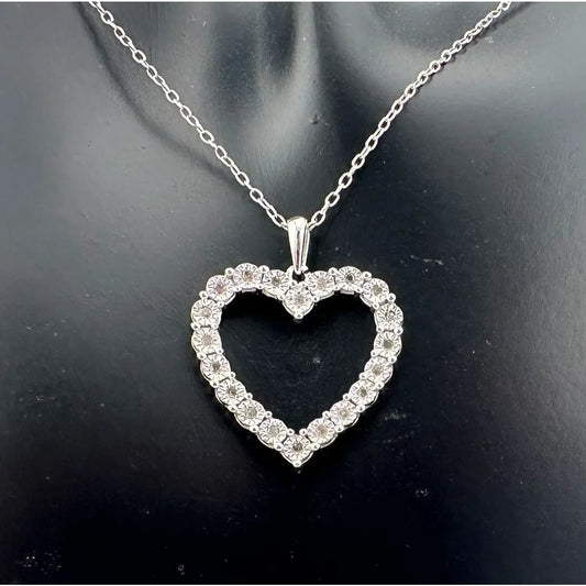 Beautiful HEART Shaped Pendant with Illusion set Natural Diamonds - .925 Sterling Silver w 18" Chain - A+ Stuff