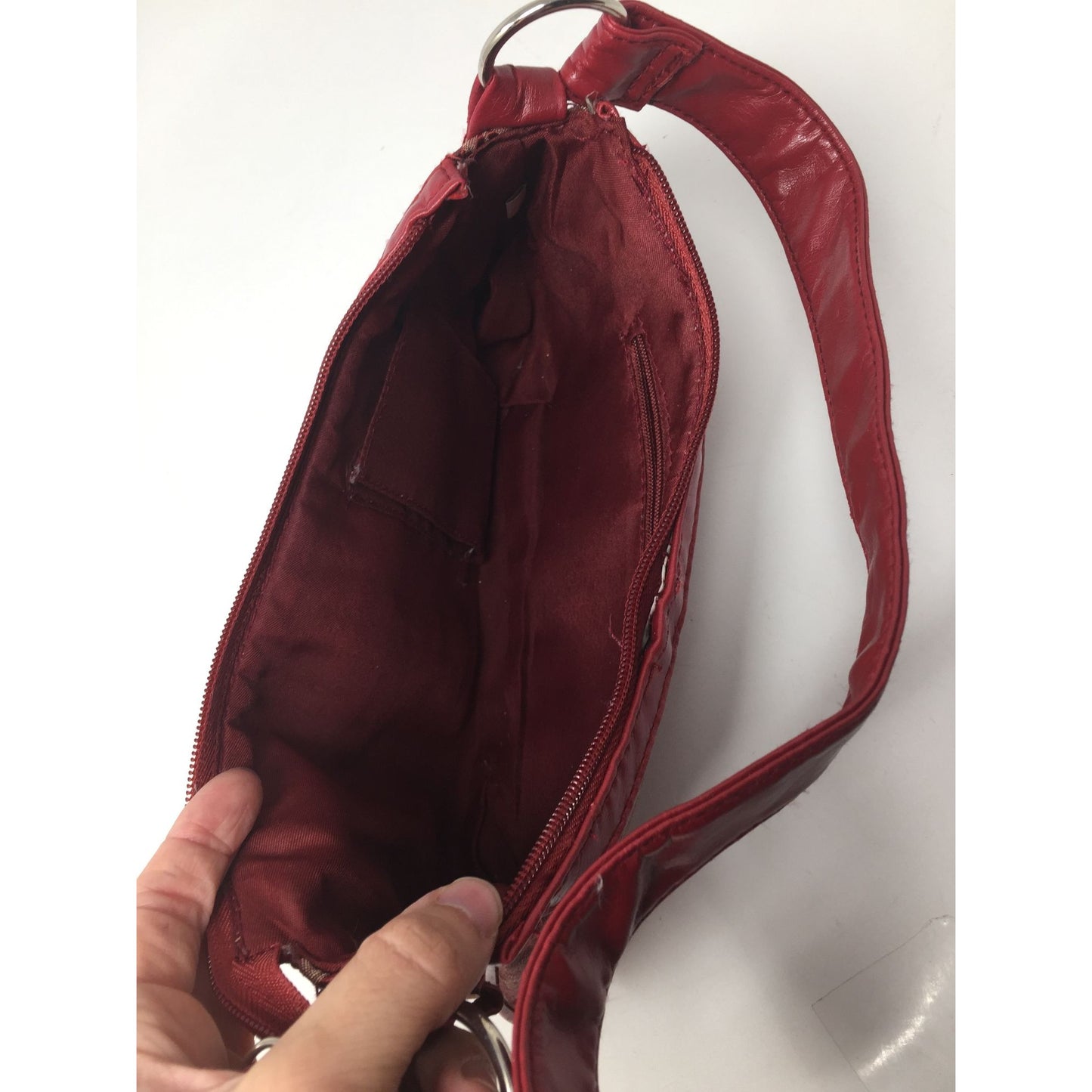 Womens Polyester Small Red Zippered Purse with Handle/Strap