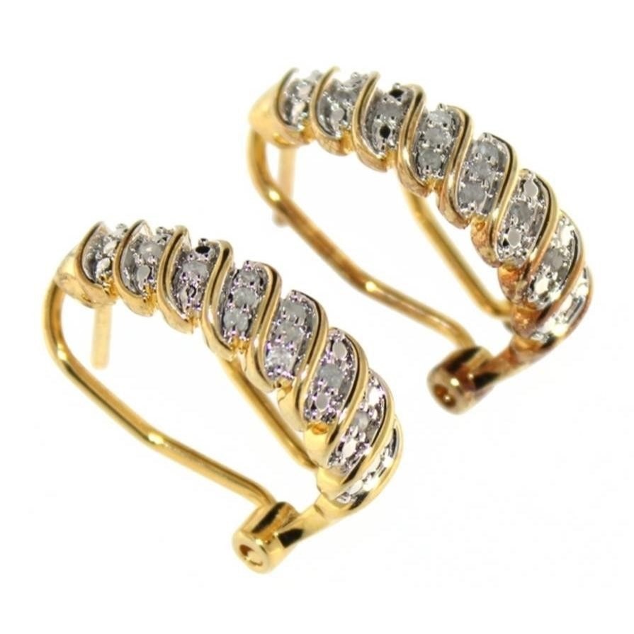 Diamond Stripe Hoop Earrings - Easy Close Back -- 14 kt Gold Overlaying Brass