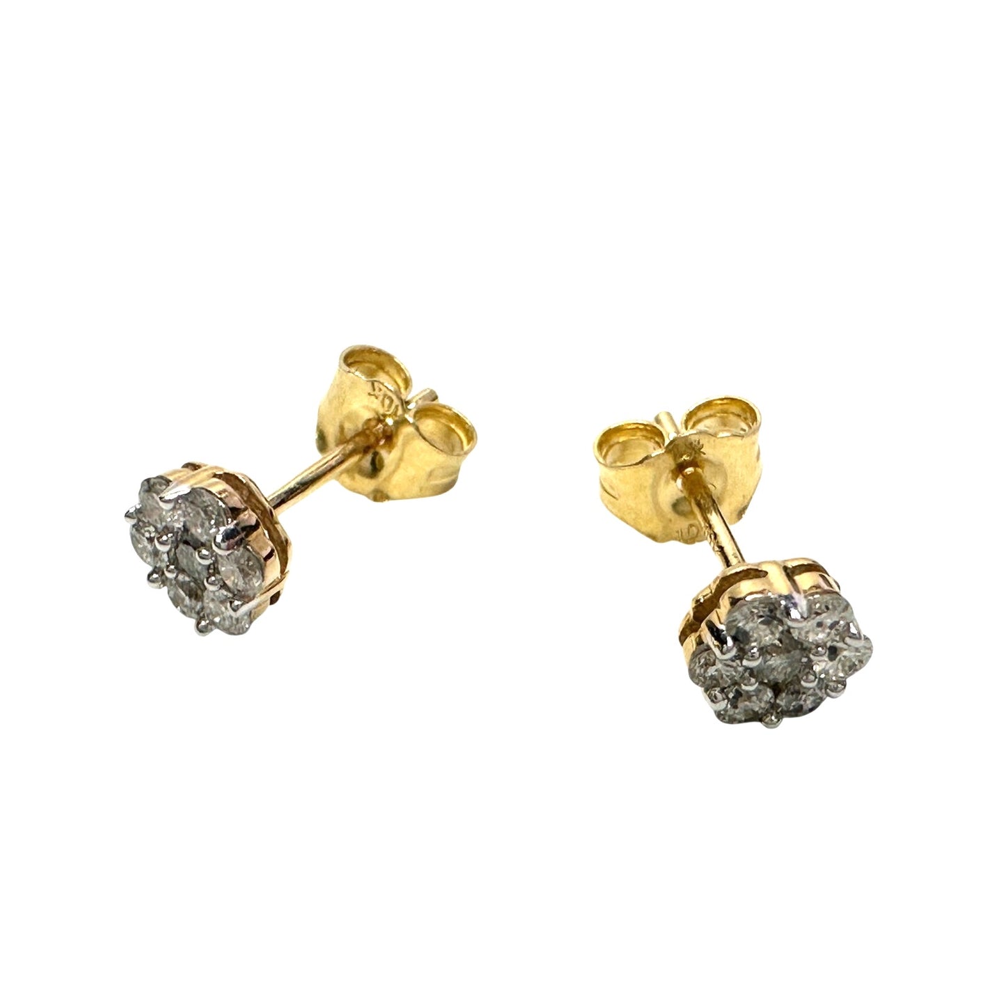 1/3 Ct Natural Diamond Cluster Flower Earrings 10kt Gold