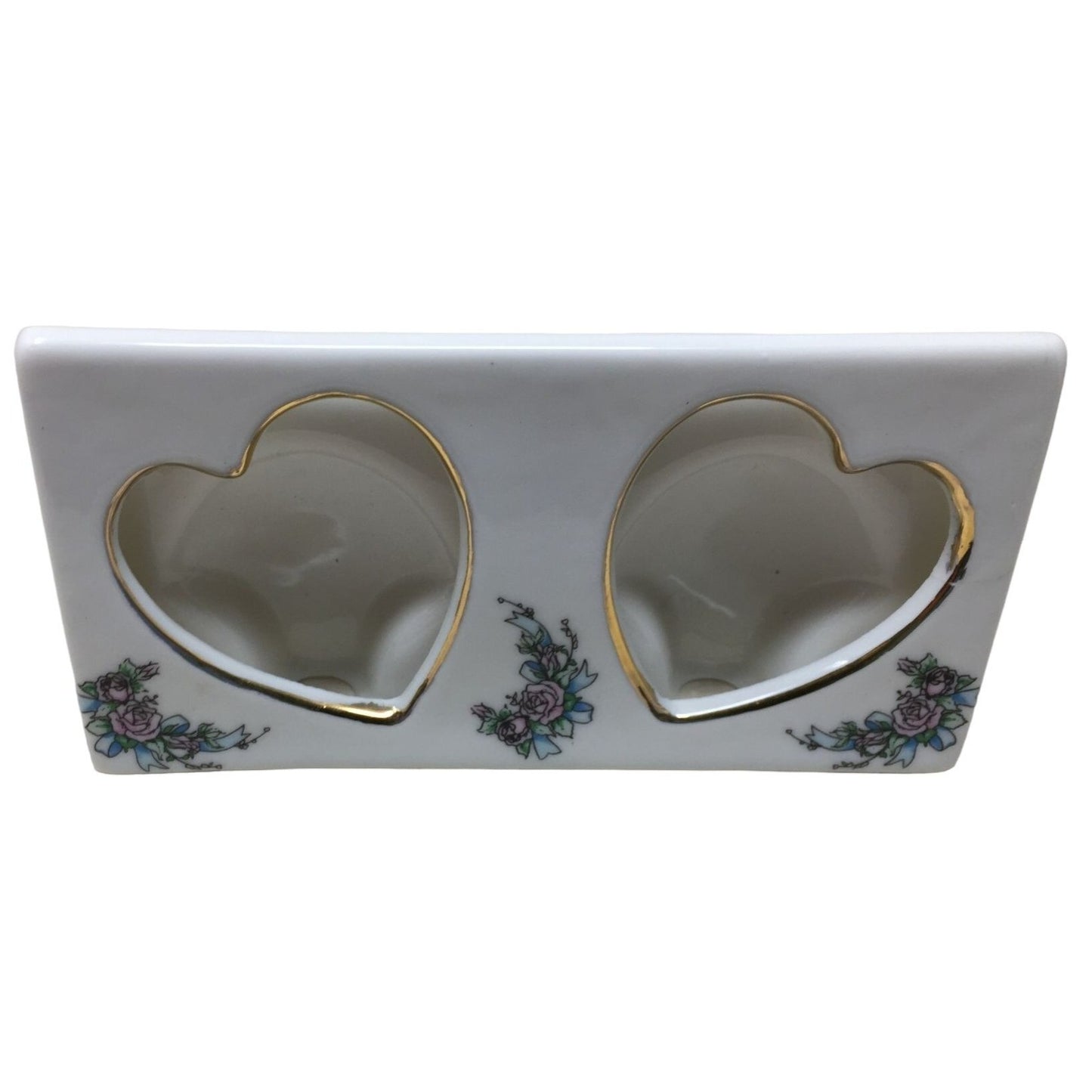 Ceramic Heart Trinket Dish/Jewelry Holder with Two Hearts/Flower print