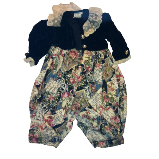 Petals Size 18m Baby Girl Long Sleeved Vintage Romper with Buttons and Ruffles