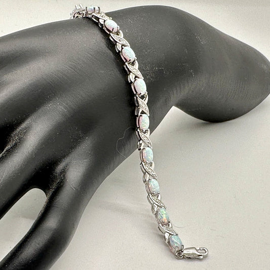 XO Infinity Bracelet Created Opal and Diamon Accent in Sterling SIlver Setting - Stunning Gemstones