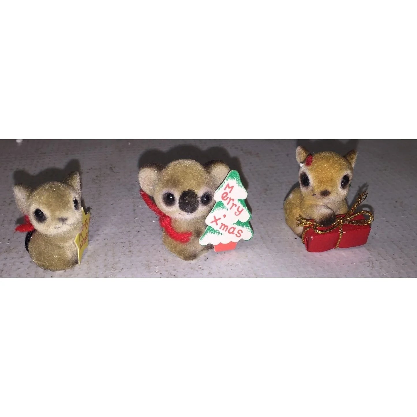 Set of 3 Vintage Miniature Fuzzy Animal Christmas Figurines - A+ Stuff