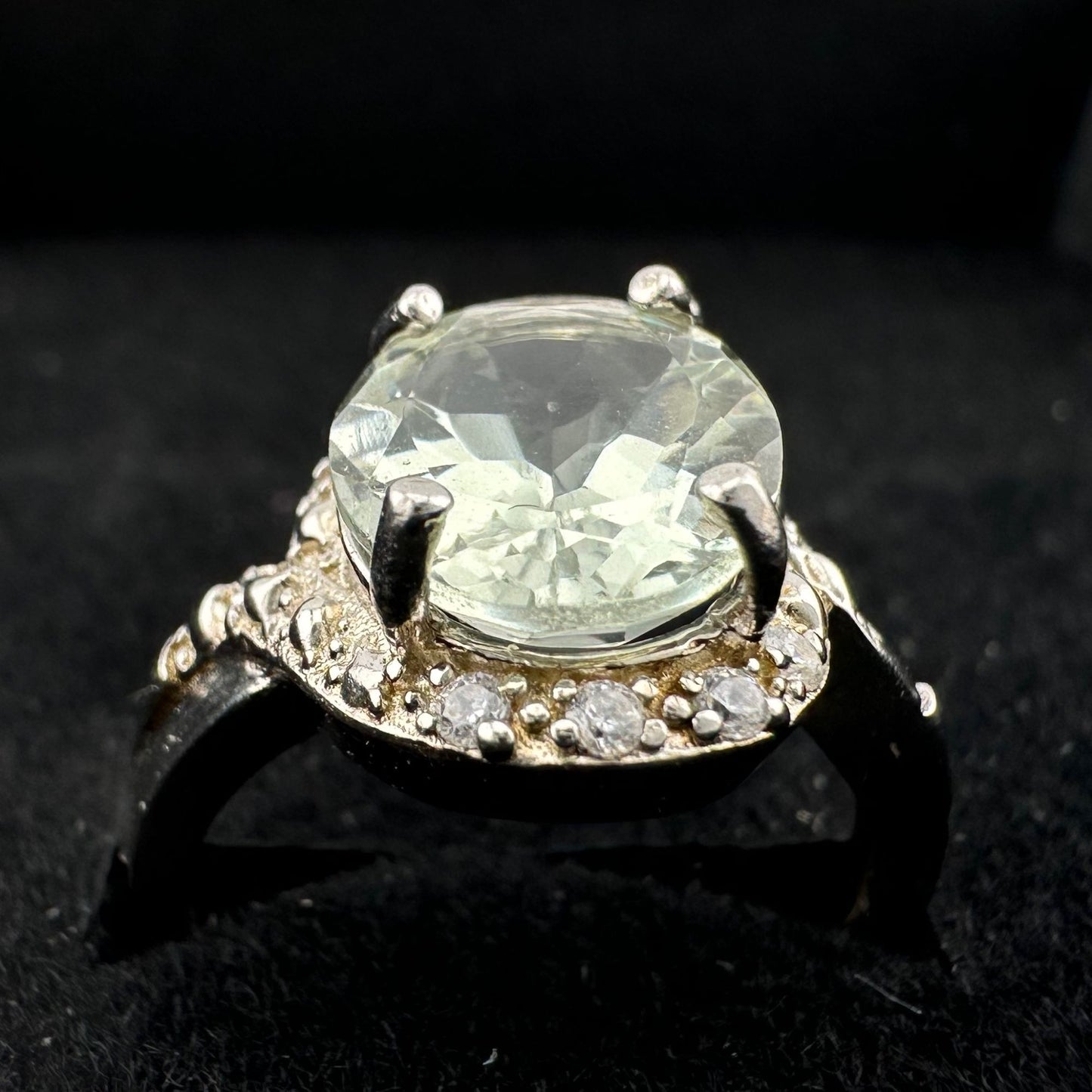 Big and Beautiful Green Amethyst and Diamond Ring - Size 6.25