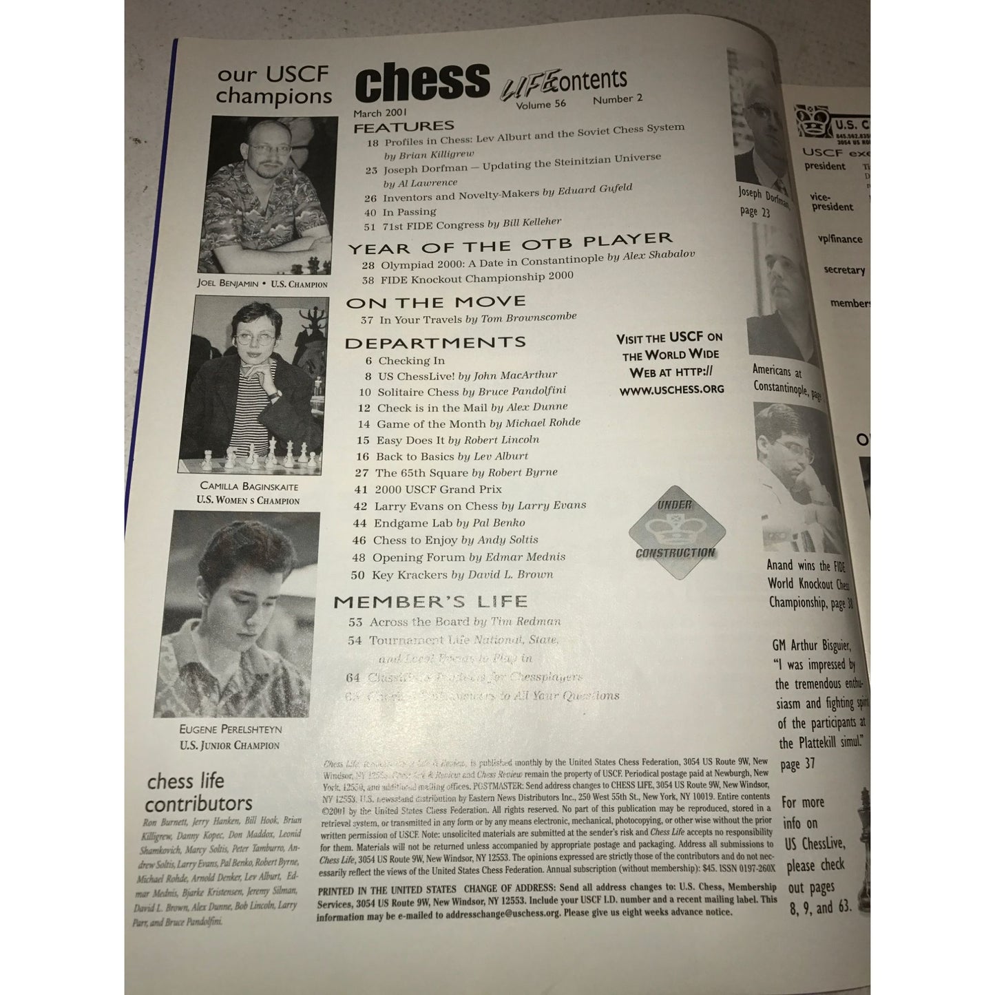 Vintage Bundle of 5 Chess Life Collectible Magazines (Jan- May 2001)