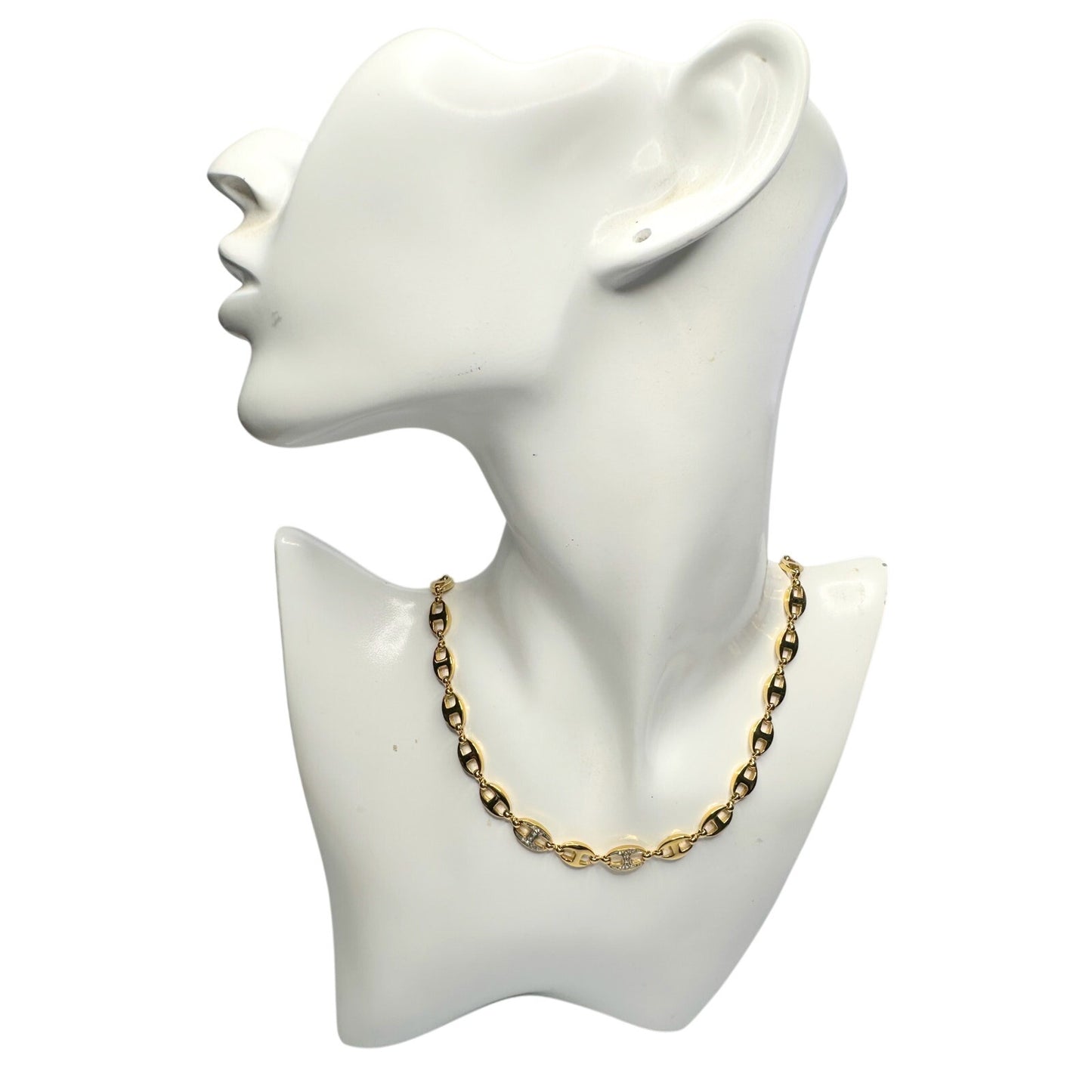 Givenchy Puffed Anchor Mariner 21" Chain Necklace w 4 Rhinestoned Links