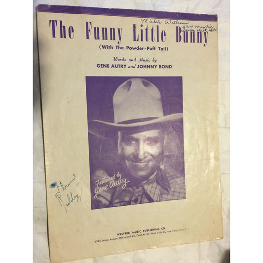 The Funny Little Bunny by Gene Autry/Johnny Bond Vintage Sheet Music