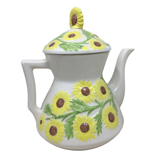 Beautiful Sunflowers! Retro Lidded Tea Set w Pot, Sugar Dish & Creamer Pitcher