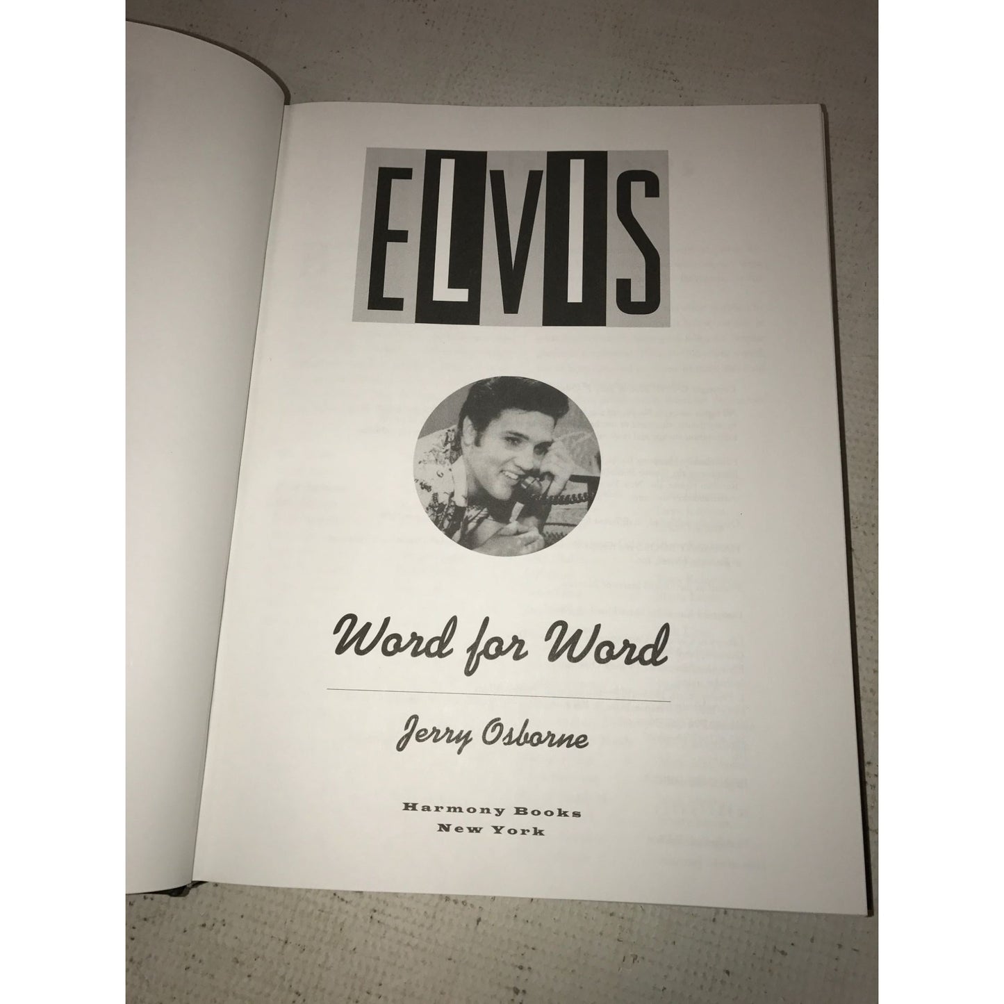 Elvis Word for Word Book by Jerry Osborne - Harmony Books New York