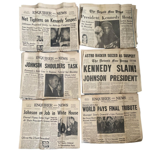 JFK Assassination Related Newspapers - Detroit Free Press & Battle Creek MI Enquirer & News