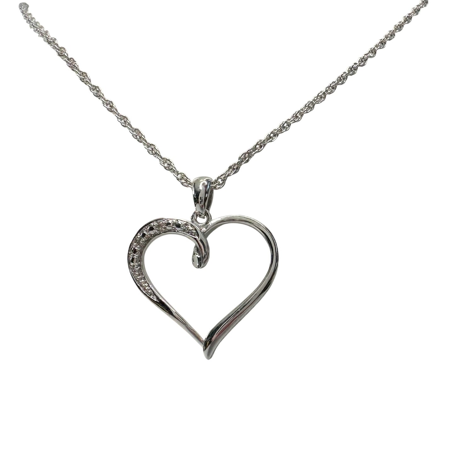 Heart Pendant with Diamond Accent - Rhodium Plated with 15" chain