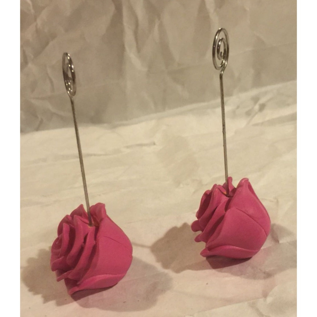 Pink Rose/Rosette Place Card Holders - About 3.5" Tall