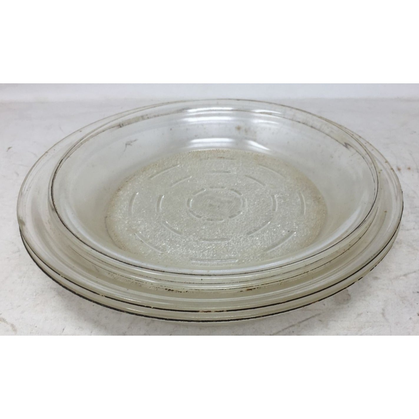 Vintage Glasbake Clear Glass Pie Plates w/ Textured Bottoms- Set of 4