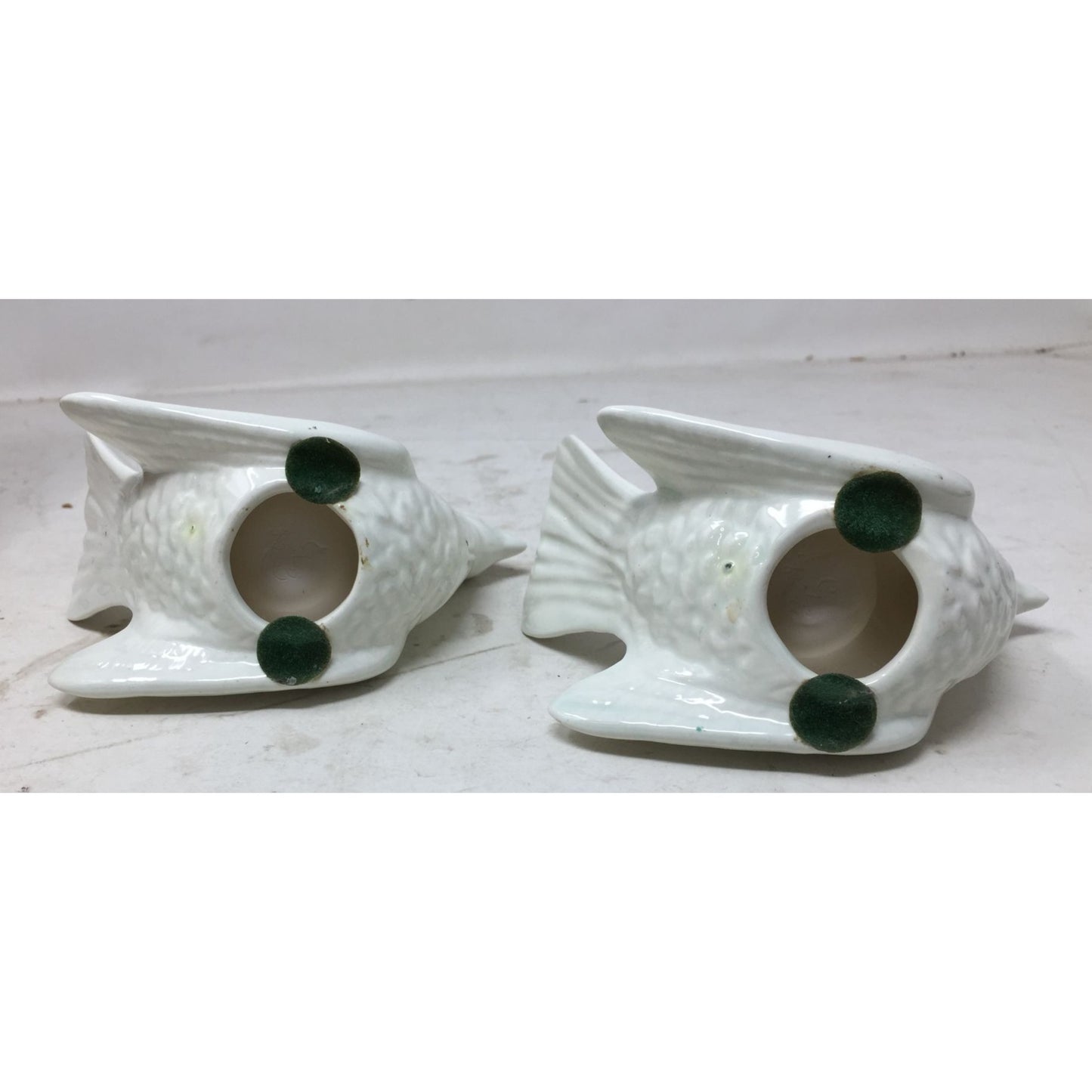 Two White Ceramic Bird Candle Holders