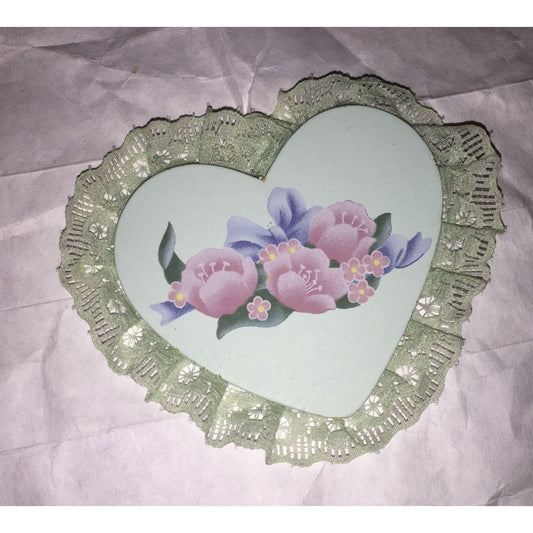 Vintage Heart Shaped Refrigerator Magnet with Lace and Flower Print