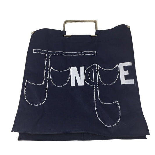 Navy Blue and White Junque Bag with Silver Metal Handles (about 14x14 inches)