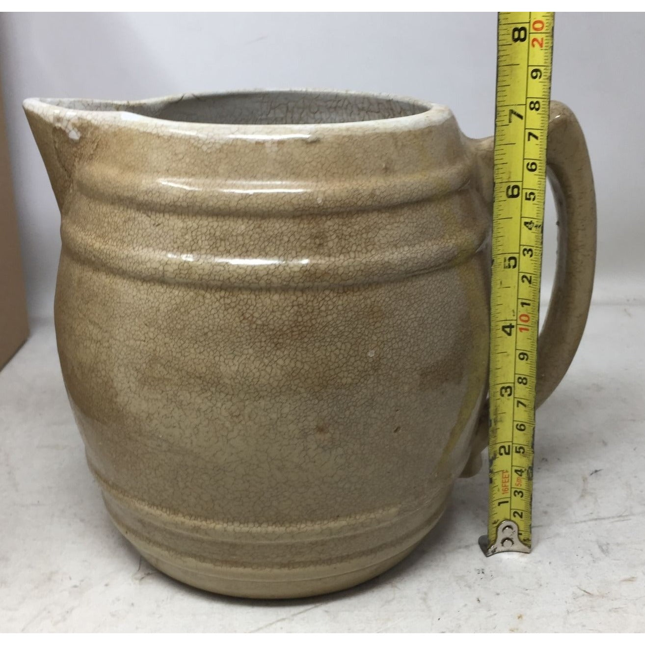 Vintage Ceramic Barrel Shaped Handled Pitcher