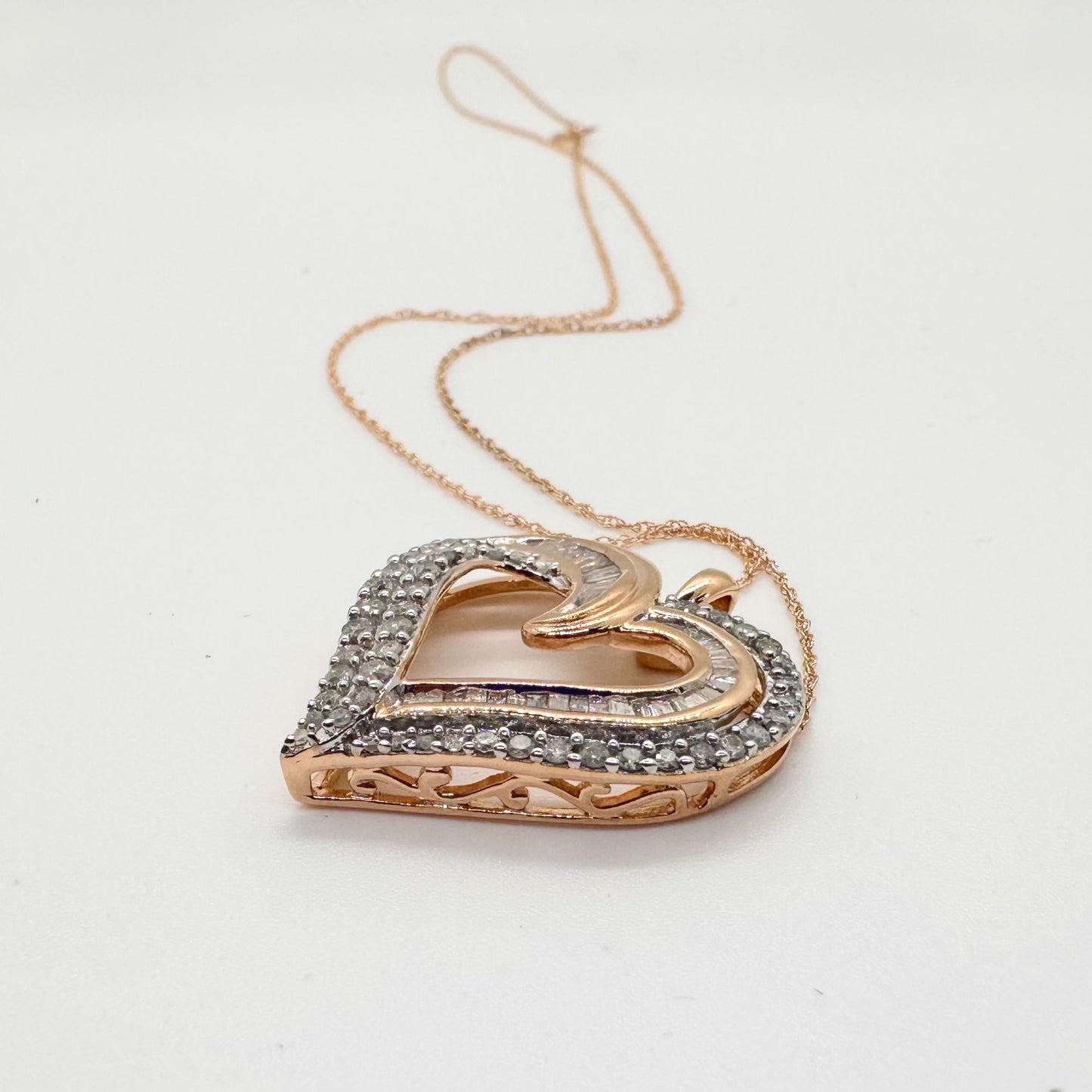 Beautiful 1.00 ct Diamond Heart Necklace - 14kt Rose Gold Over Sterling