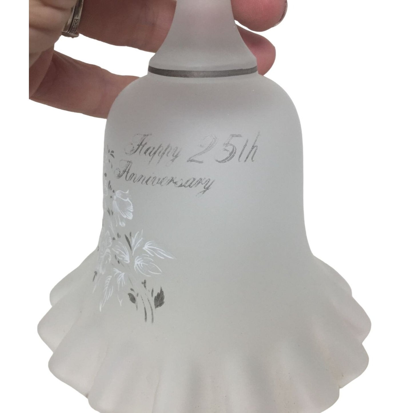 Happy 25th Anniversary Handbell with Flowers printed on front