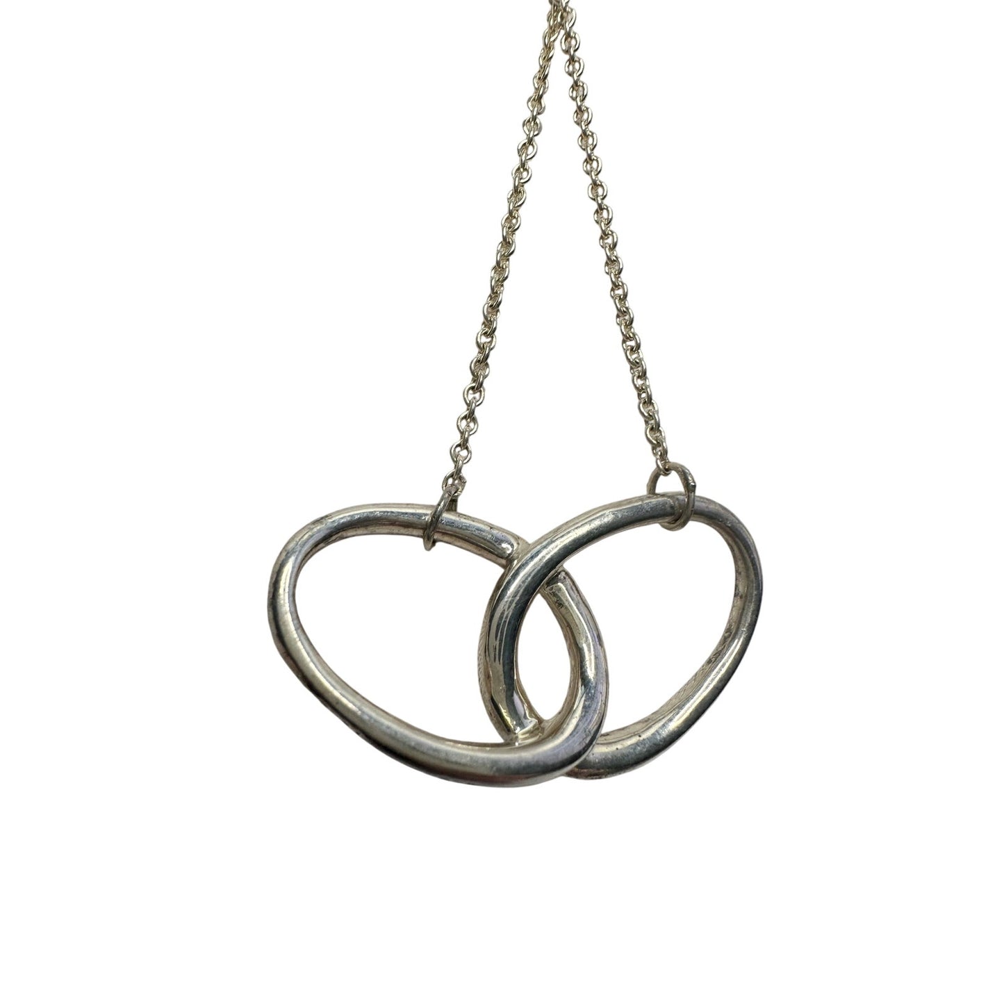 Tiffany and Co Elsa Peretti Large Double Loop Pendant Necklace 15" - Sterling Silver