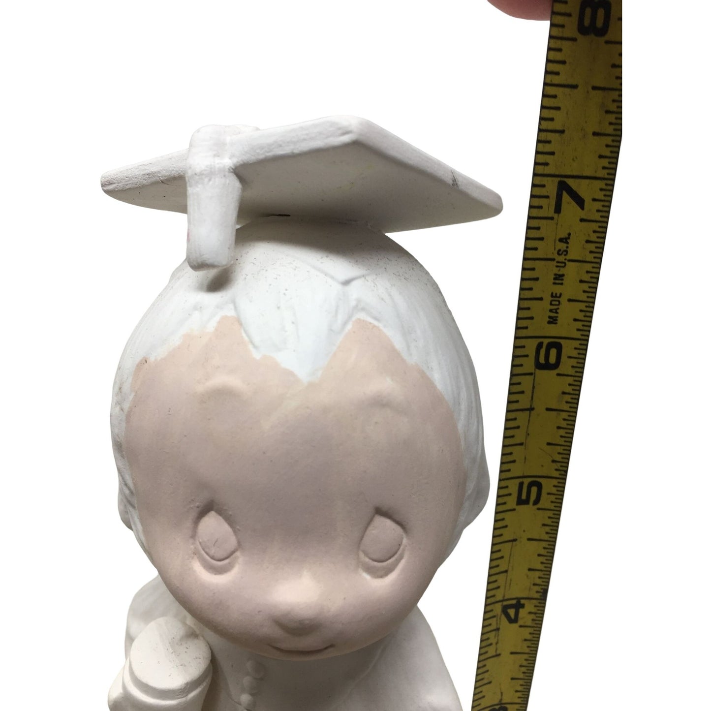 Partially Painted Ceramic Student Graduate Wearing Cap and Gown, Holding Diploma- Ceramic Figure About 7.25 inches tall