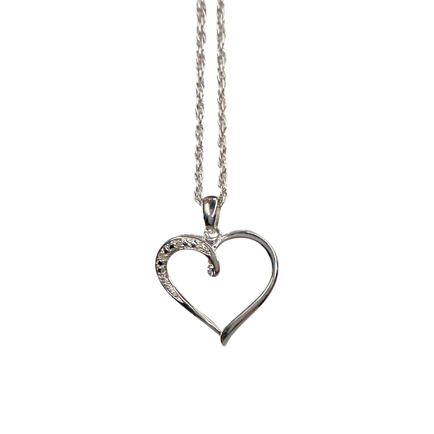 Heart Pendant with Diamond Accent - Rhodium Plated with 15" chain