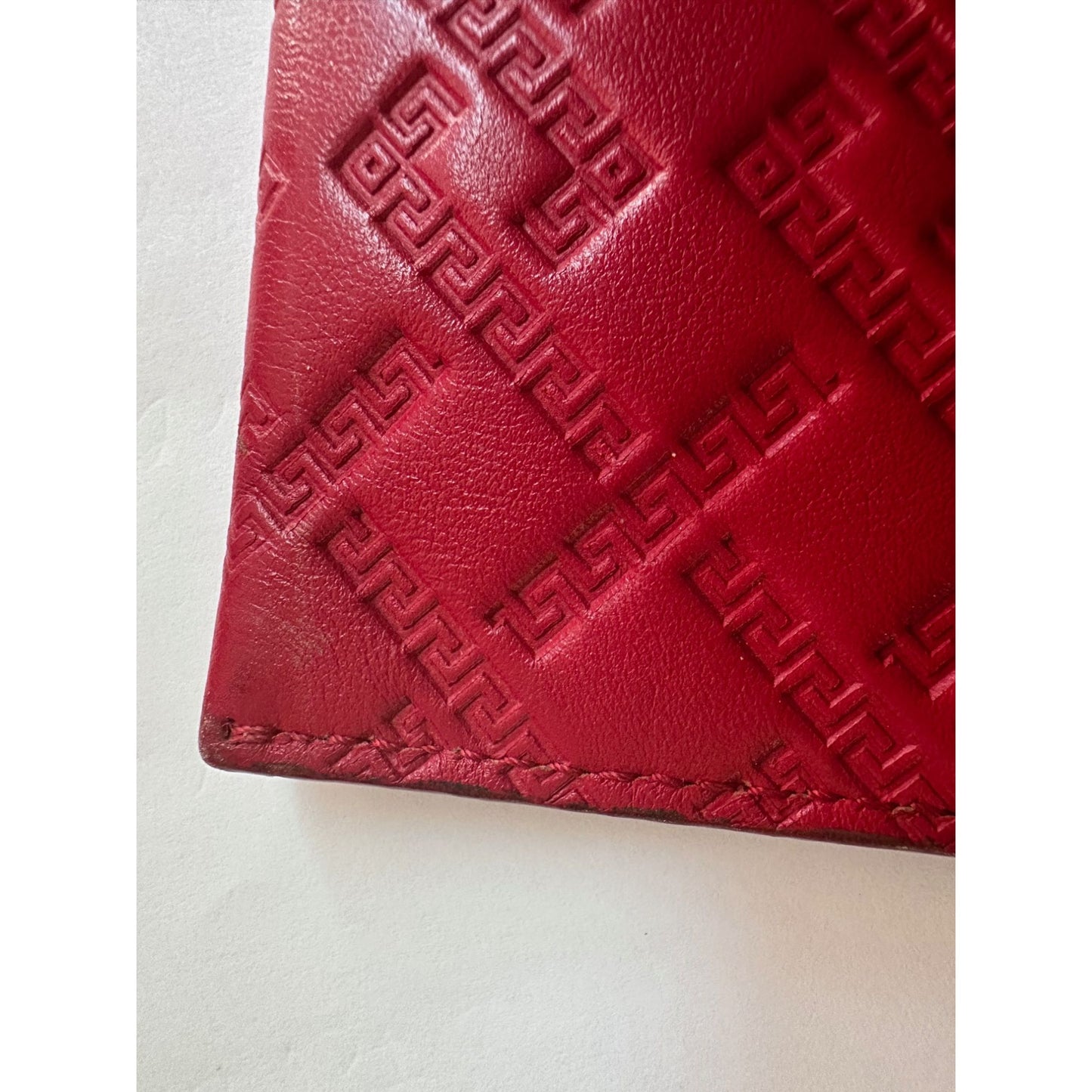 Versace Large Red Logo Print Leather Wristlet Clutch