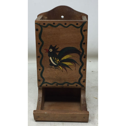 Vintage Wood Matchbox Holder w/ Rooster - Japan