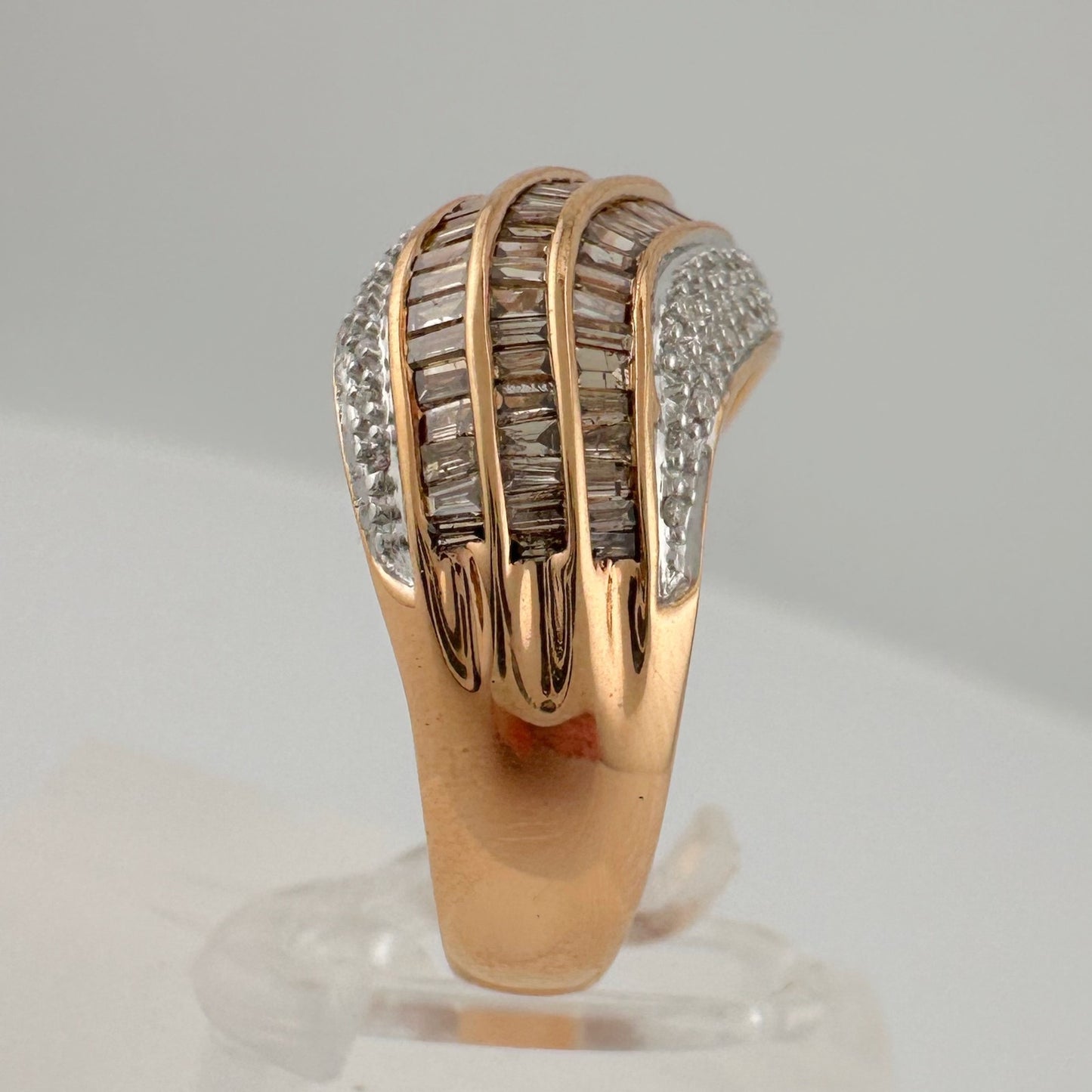 Beautiful 1.00 Carat Chocolate Diamond Baguette Tidal Wave Ring SIze 8