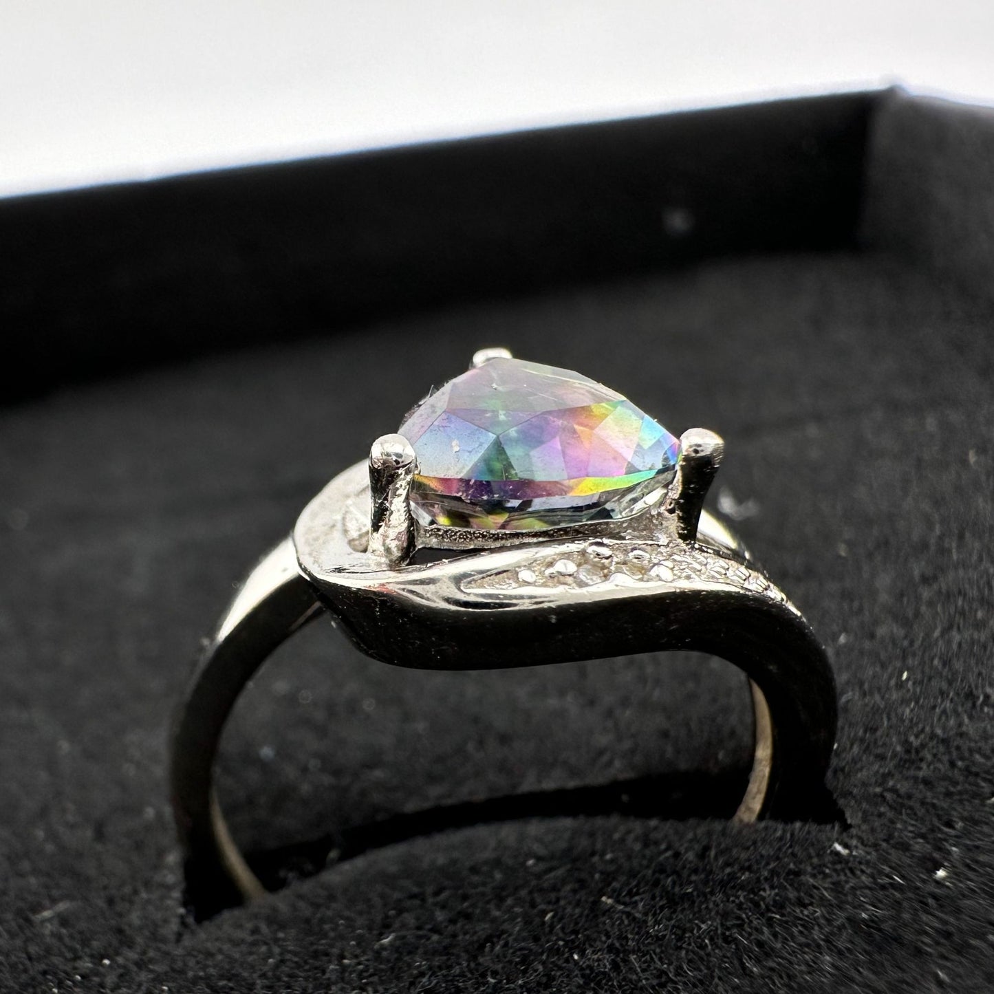 Trillion Cut Mystic Topaz Ring Size 7 - Sterling