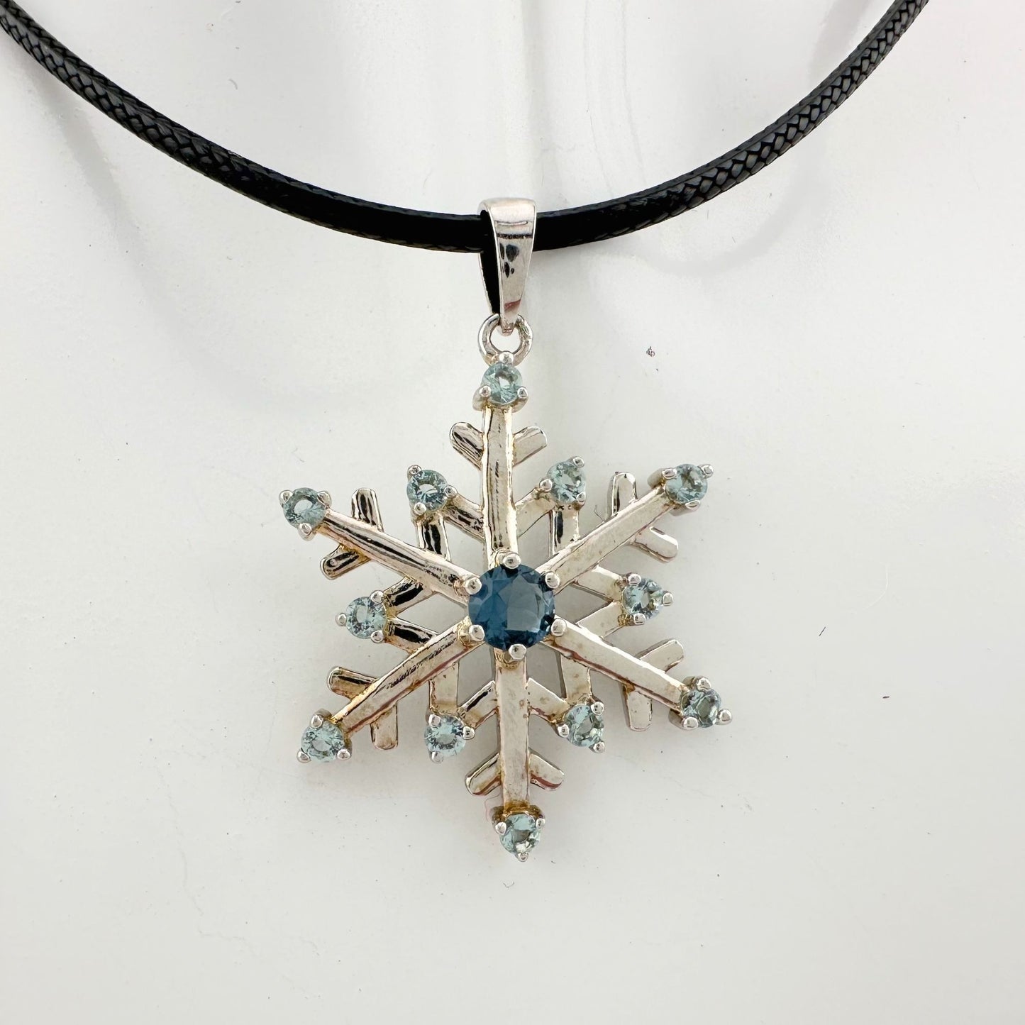 Fun and Festive London Blue Topaz Snowflake Necklace