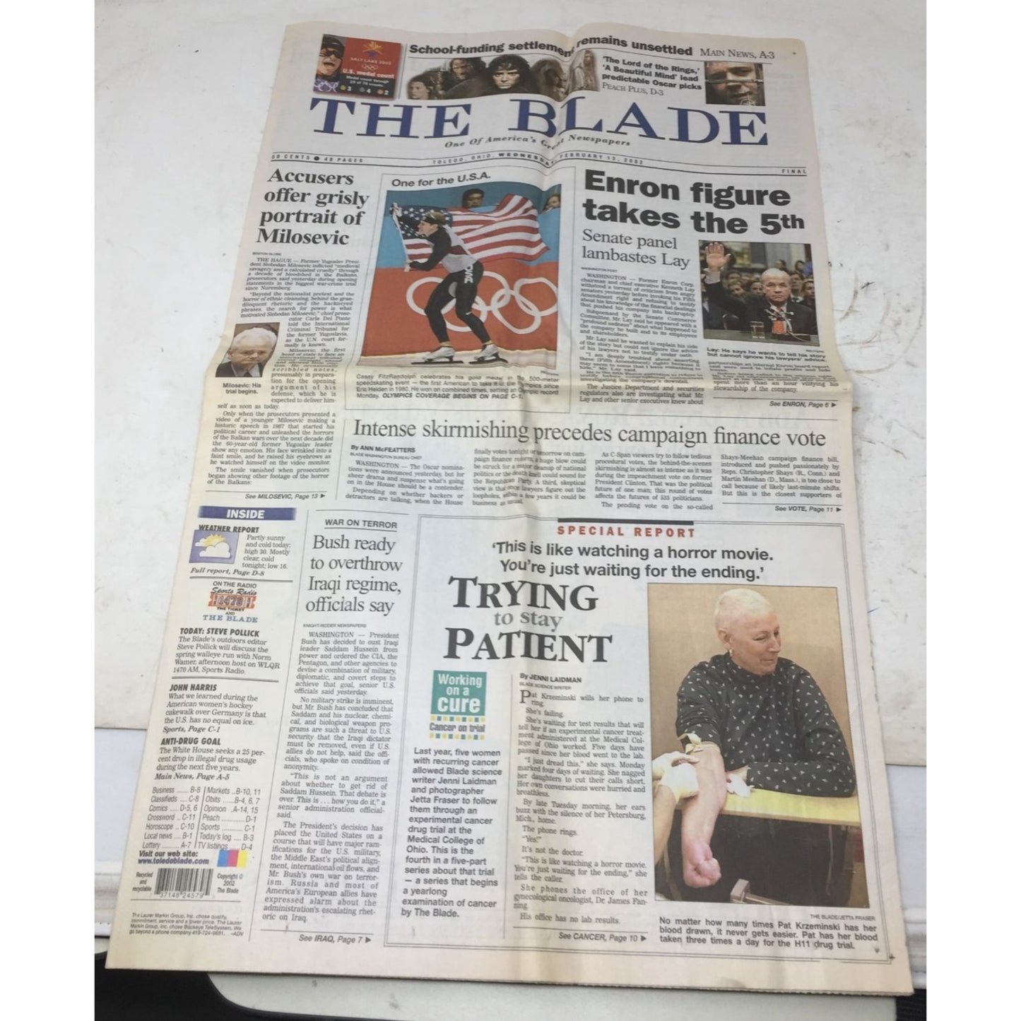 Vintage Collectibles Newspaper The Blade Feb. 13, 2002
