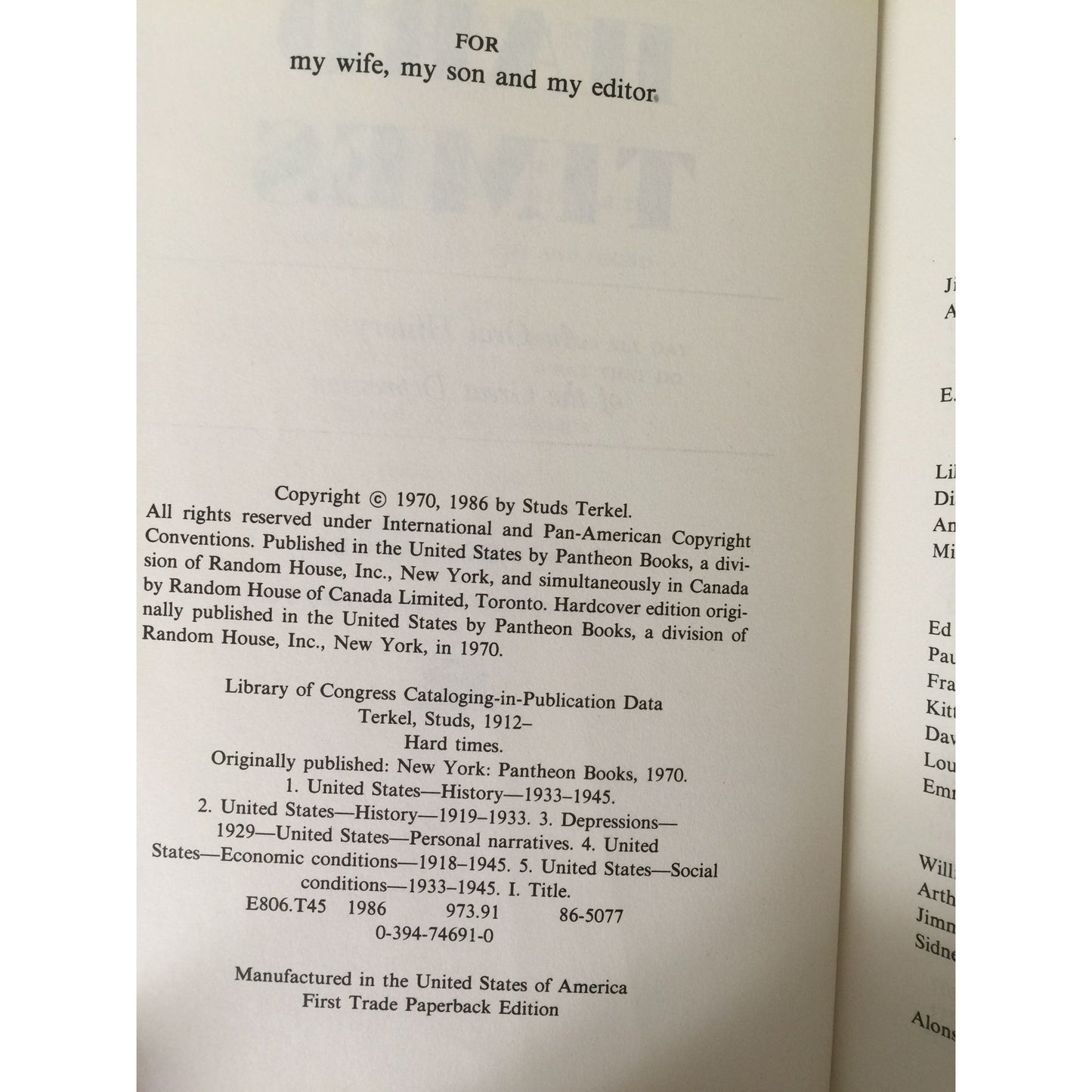 HARD TIMES: An Oral History of the Great Depression by Studs Terkel