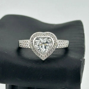 Heart Shaped Cut Natural Crystal Amethyst and Diamond Ring  - Size 7.25 Sterling - Diamond Accent