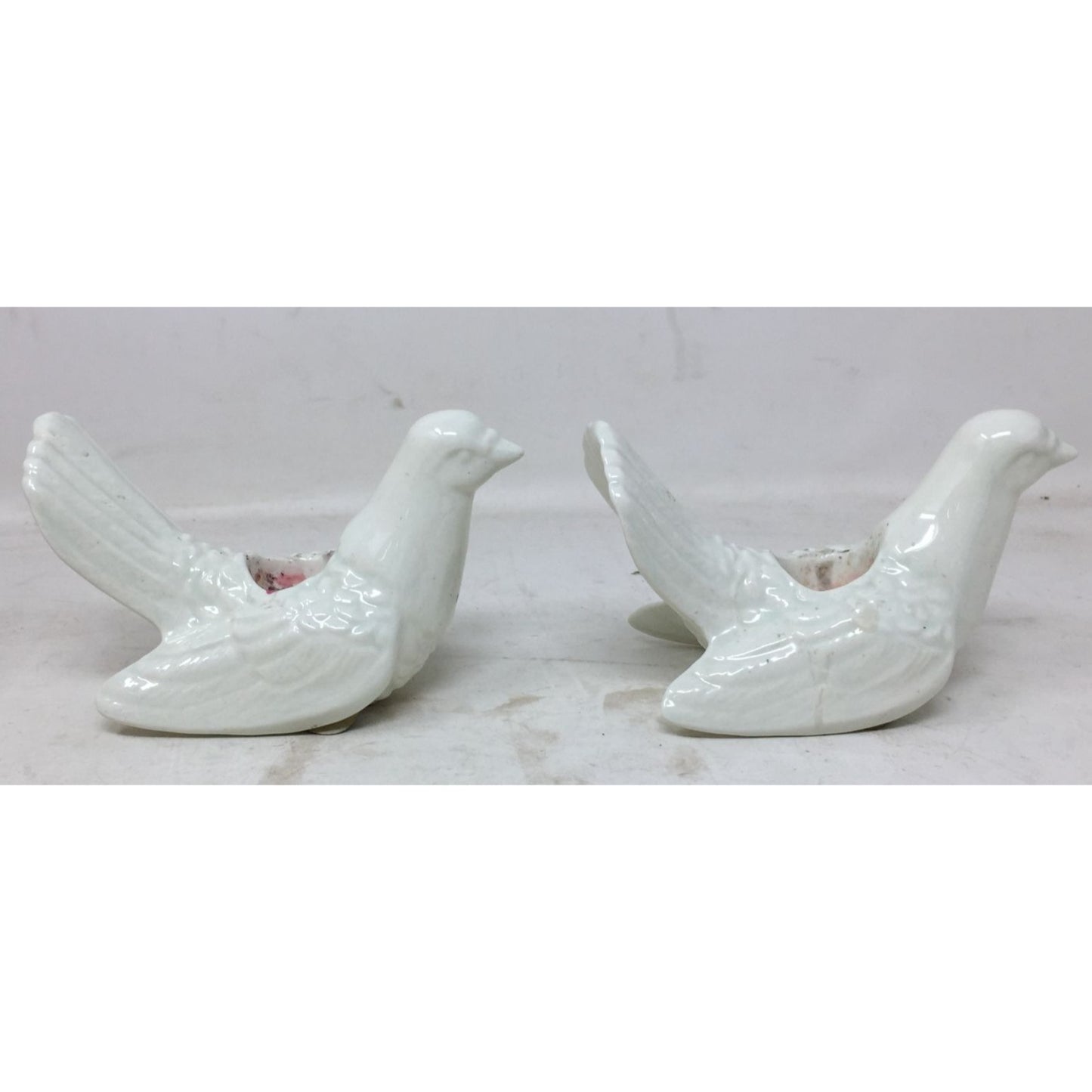 Two White Ceramic Bird Candle Holders