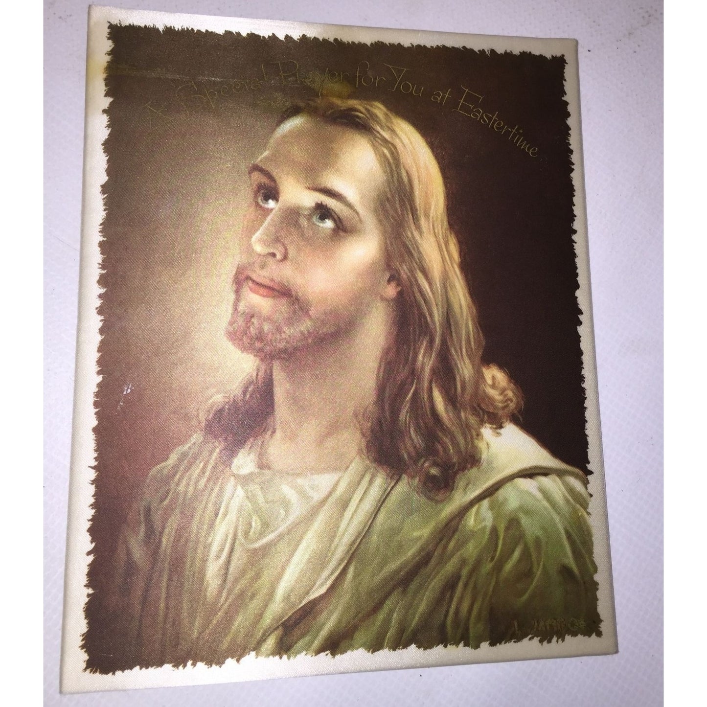 Vintage Religious Easter Blessing Card with Jesus Print on front