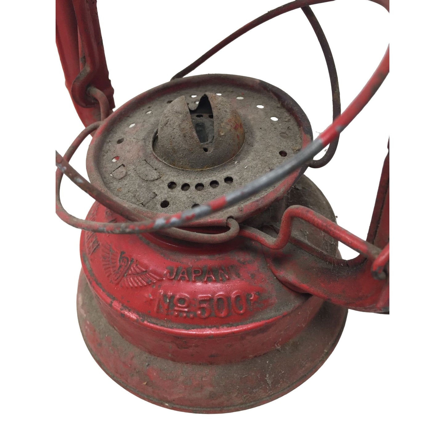 Vintage Red Metal Lantern Oil Lamp  - Great Patina!