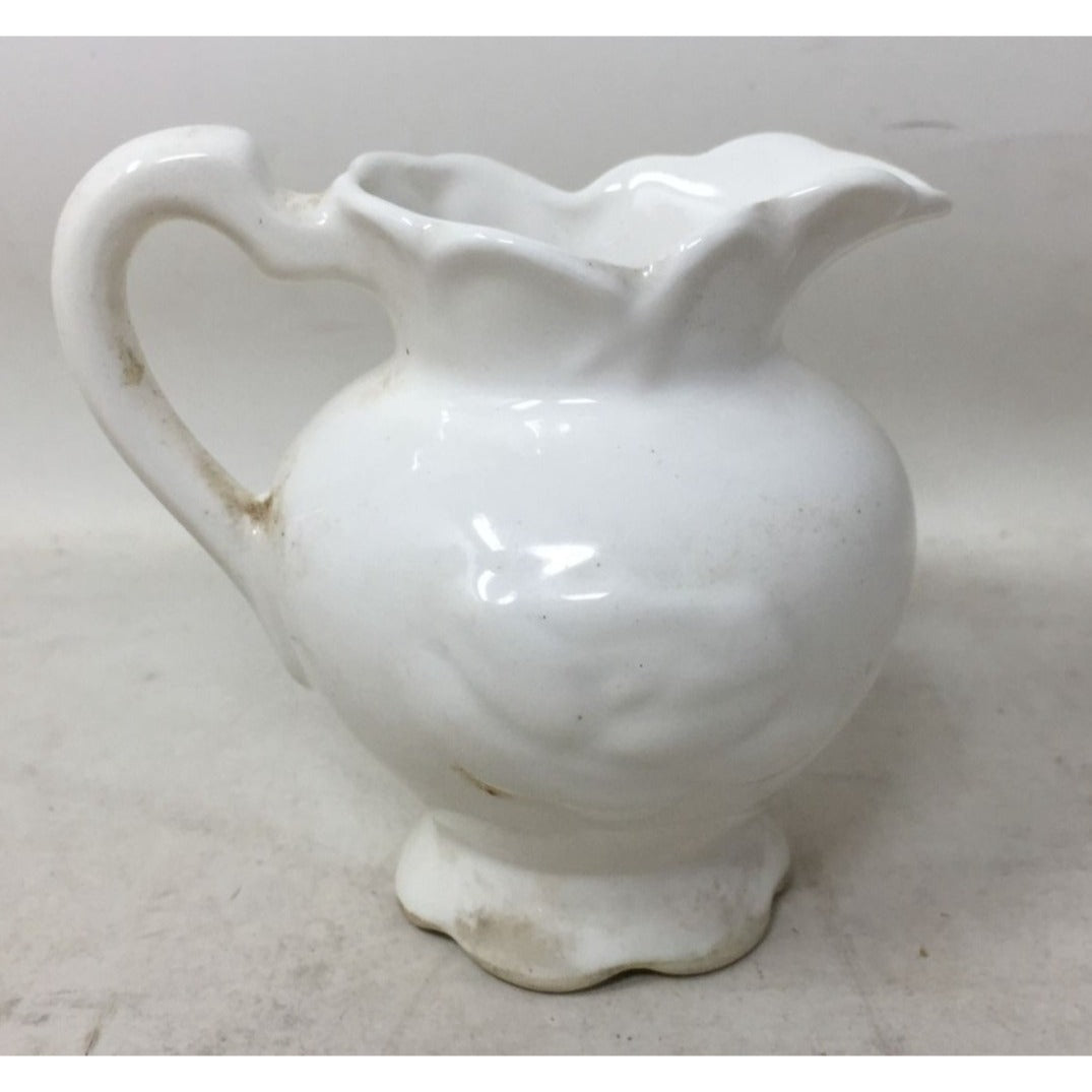 Vintage White Ceramic Embossed Handled Pitcher/Creamer Jug  and Bowl Set