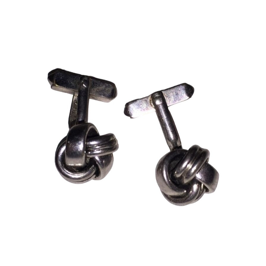 Mens Silver Toned Knot Design Cufflinks