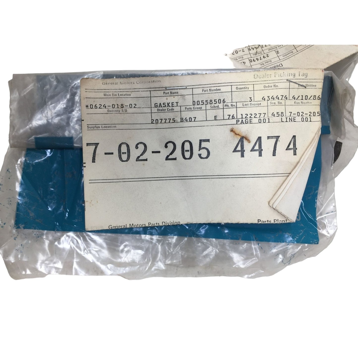 GM General Motors Gasket Part #00558506 NOS