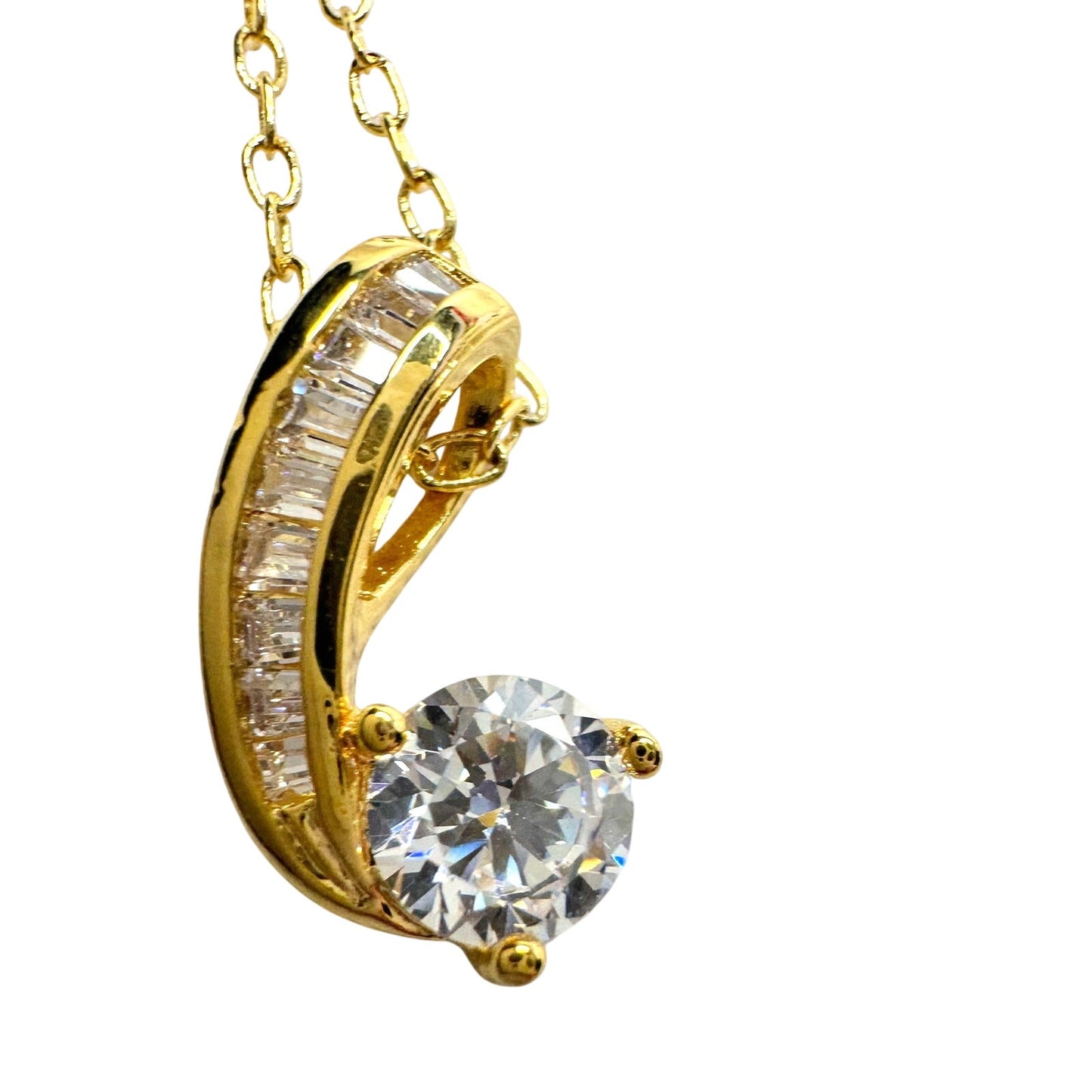 Pretty 18kt Gold Plated White Topaz and Zirconia Swirl Necklace
