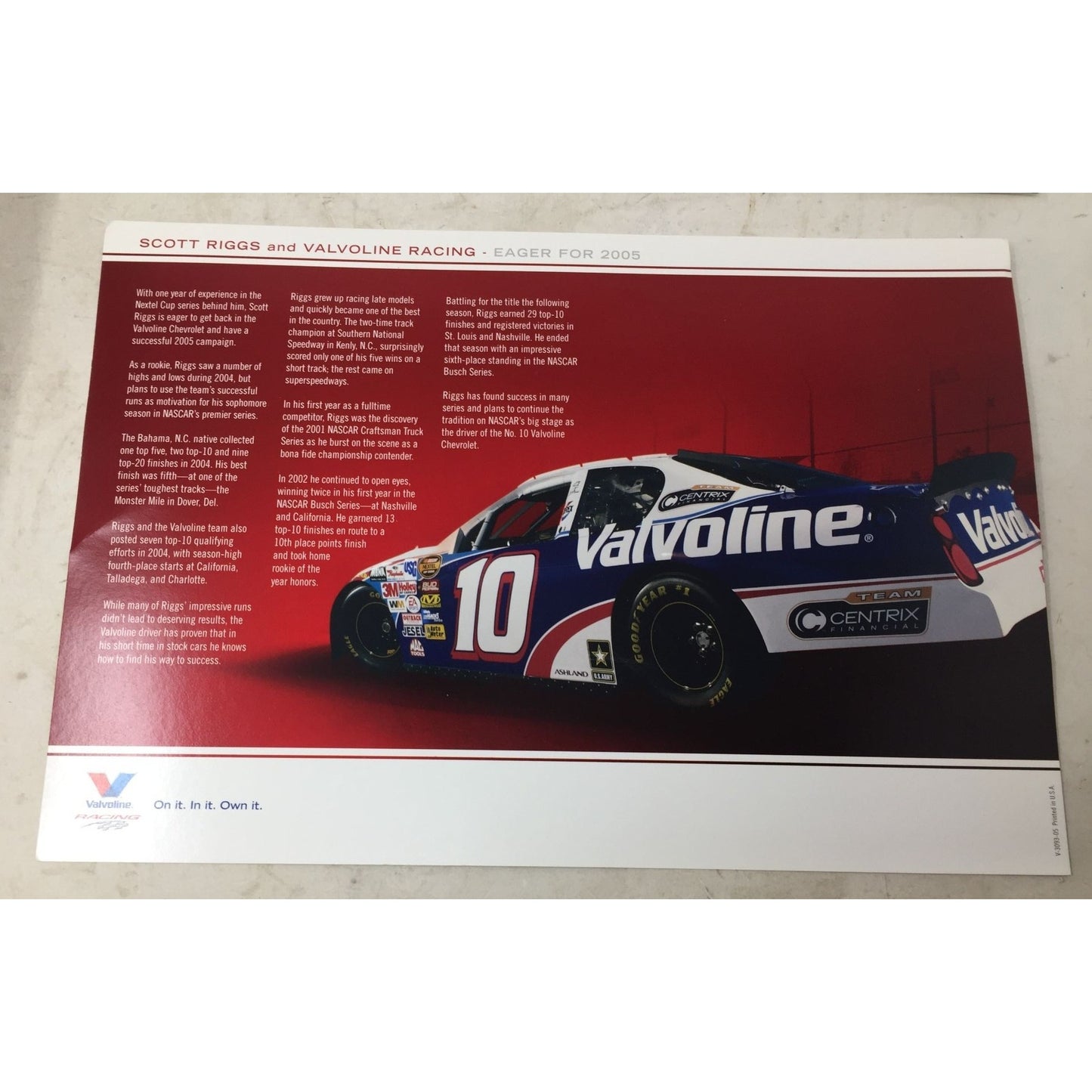 Nascar Scott Riggs & Valvoline Racing 2005 Hero Card