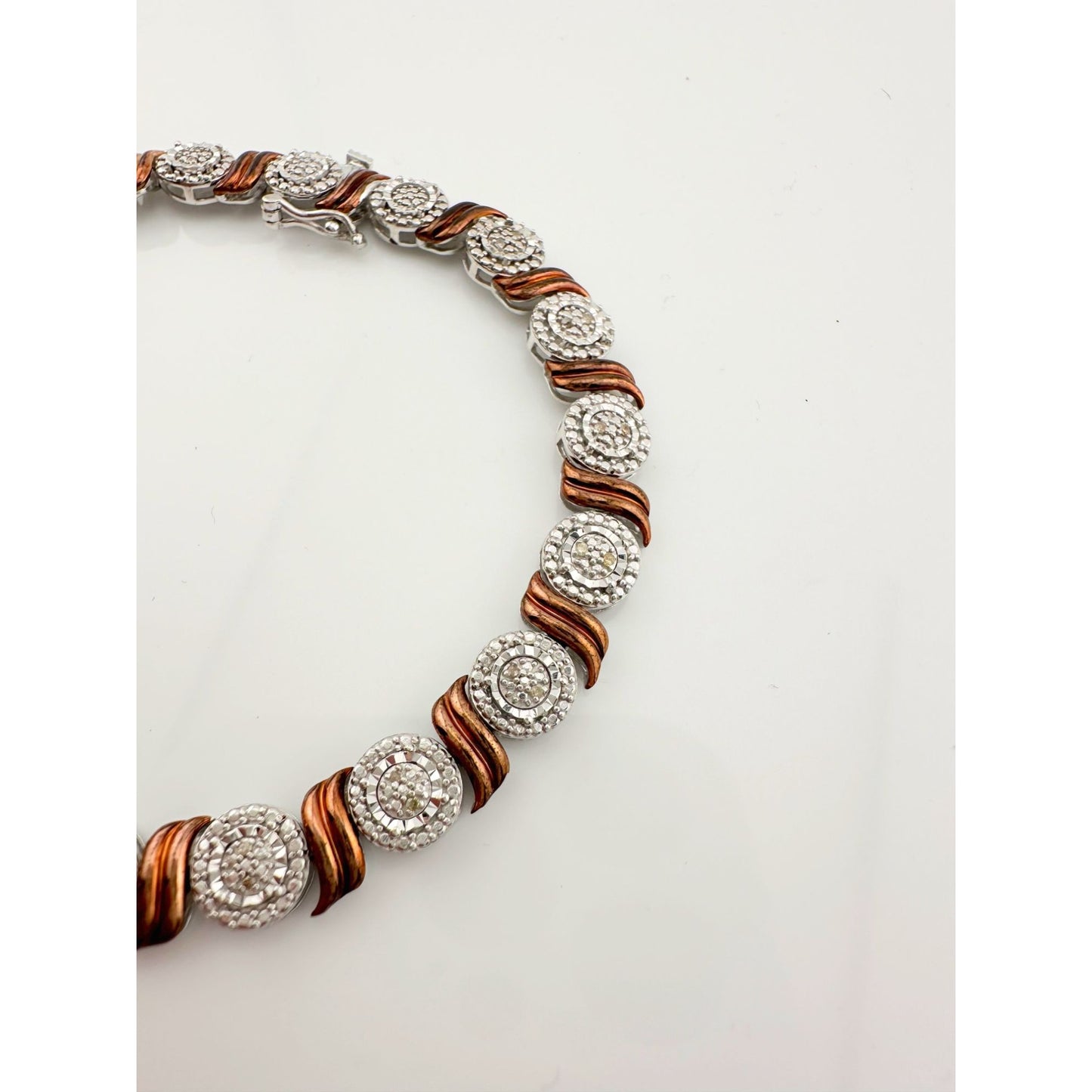 Beautiful Rose Gold Overlaying Sterling Silver Diamond Bracelet