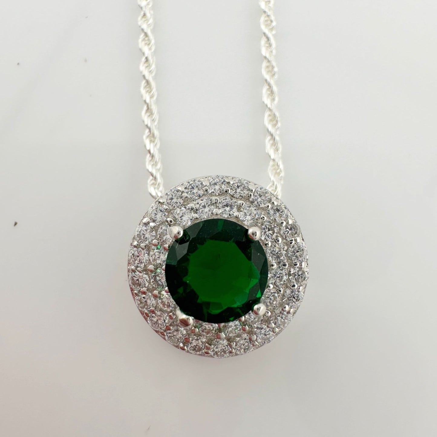 Brilliantly Beautiful 2.40ct Lab Created Emerald Halo Pendant - Sterling Silver