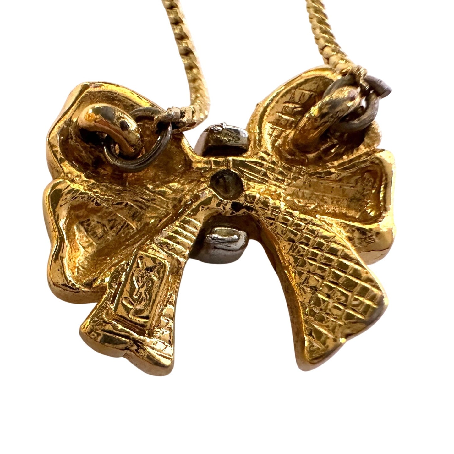 Yves Saint Laurent Gold and Rhinestone Bow Necklace