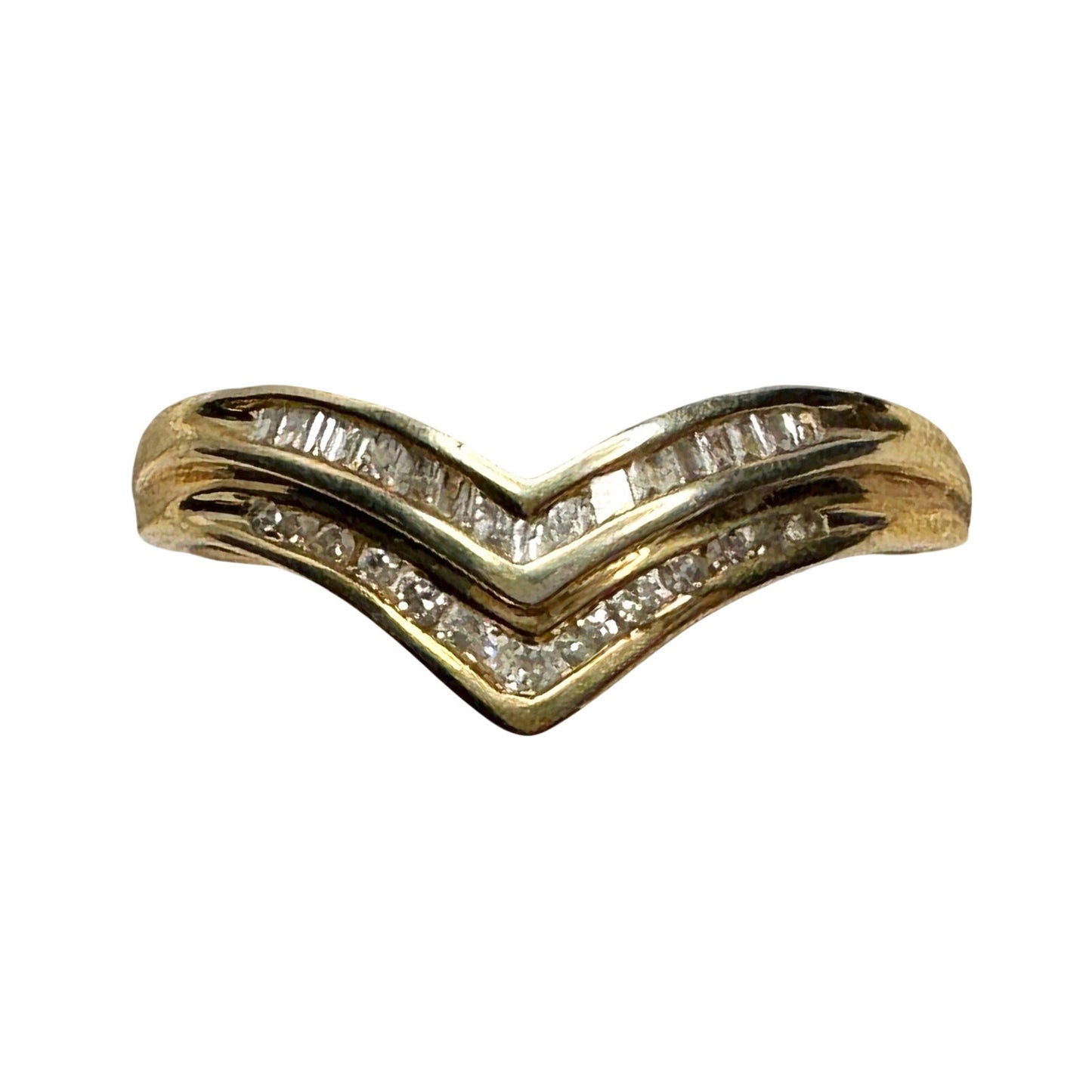 Beautiful 2 Row Chevron Style 1/4 Carat Diamond Baguette Ring - Size 7 - 925 Sterling Silver