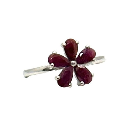 Natural Ruby Flower Ring -  Sterling Silver  - Size 7.75 - Simply Beautiful!